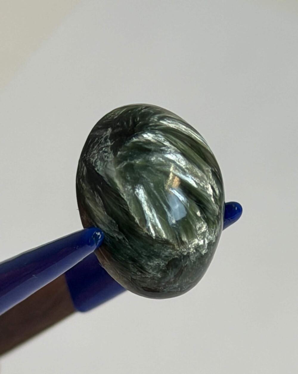 Seraphinite Cabochon Crystal | Dark Green Feathered Stone for Jewelry Making